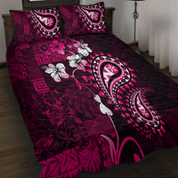 Fiji Masi Paisley With Hibiscus Tapa Quilt Bed Set Pink Version LT01 - Polynesian Pride