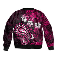 Fiji Masi Paisley With Hibiscus Tapa Sleeve Zip Bomber Jacket Pink Version LT01 - Polynesian Pride