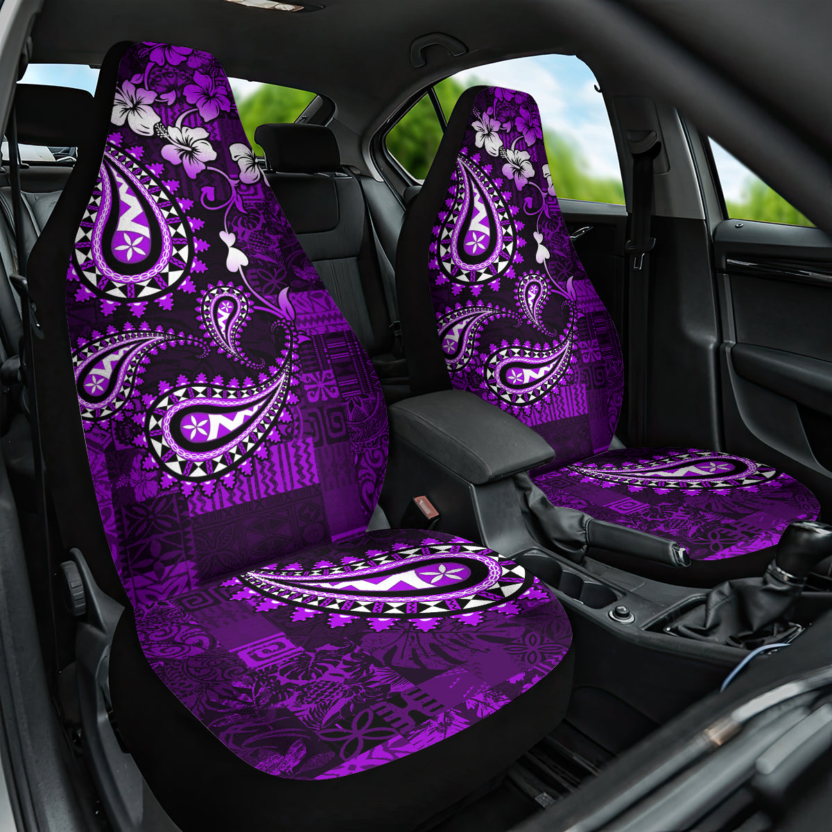 Fiji Masi Paisley Car Seat Cover Fijian Hibiscus Tapa Purple Version LT01 One Size Purple - Polynesian Pride