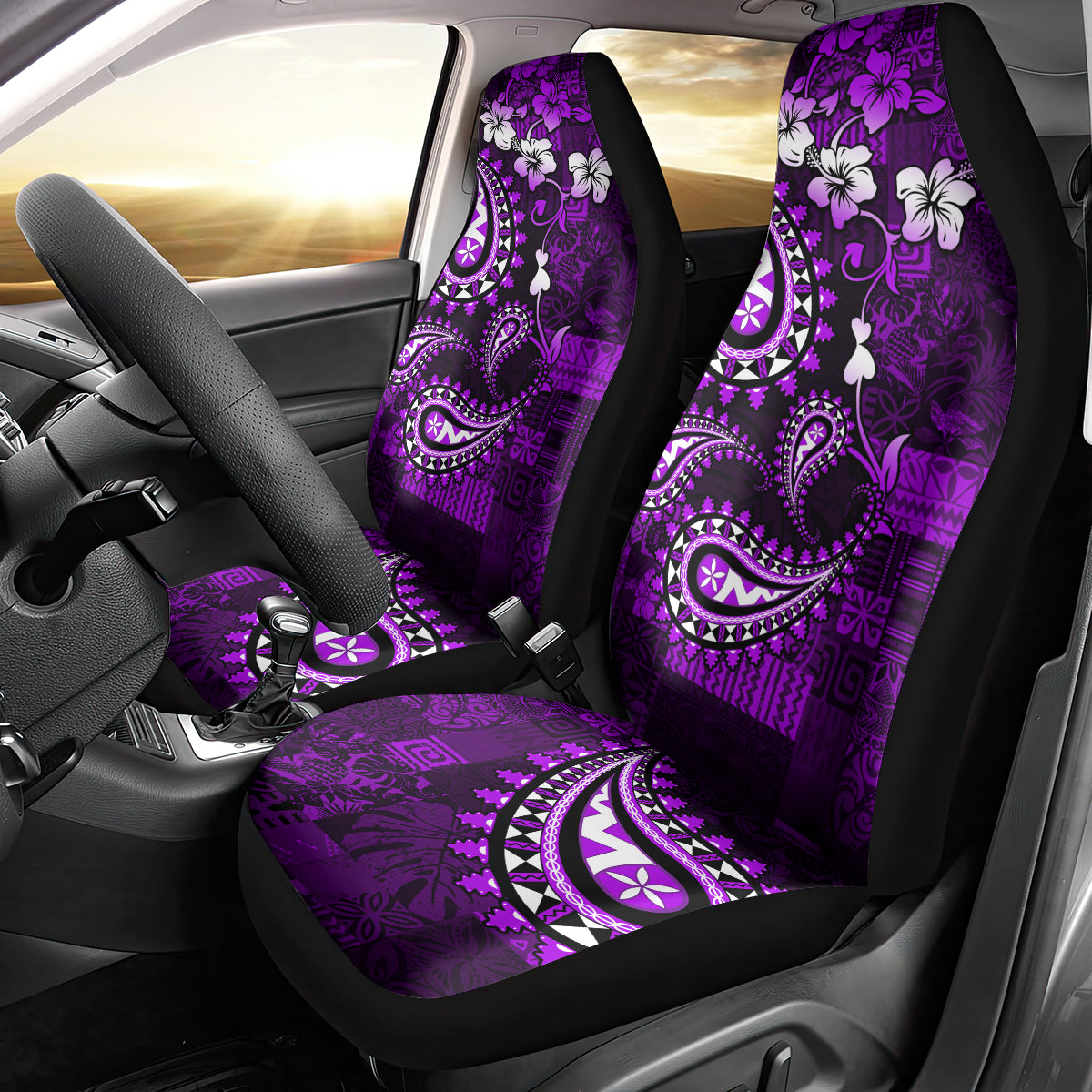 Fiji Masi Paisley Car Seat Cover Fijian Hibiscus Tapa Purple Version LT01 - Polynesian Pride