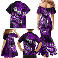 Fiji Masi Paisley Family Matching Mermaid Dress and Hawaiian Shirt Fijian Hibiscus Tapa Purple Version LT01 - Polynesian Pride
