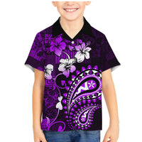 Fiji Masi Paisley Family Matching Mermaid Dress and Hawaiian Shirt Fijian Hibiscus Tapa Purple Version LT01 Son's Shirt Purple - Polynesian Pride