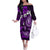 Fiji Masi Paisley Family Matching Off Shoulder Long Sleeve Dress and Hawaiian Shirt Fijian Hibiscus Tapa Purple Version LT01 Mom's Dress Purple - Polynesian Pride