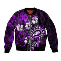 Fiji Masi Paisley Sleeve Zip Bomber Jacket Fijian Hibiscus Tapa Purple Version LT01 Unisex Purple - Polynesian Pride