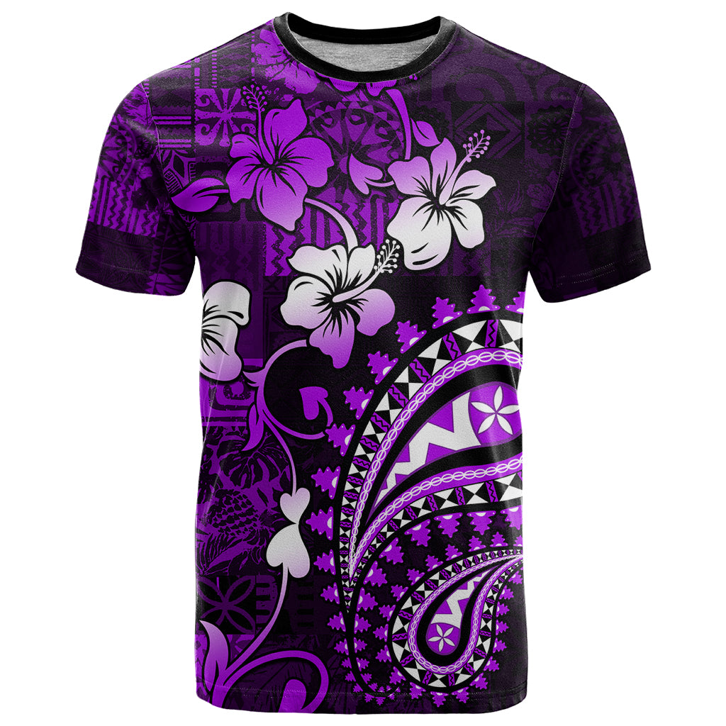 Fiji Masi Paisley T Shirt Fijian Hibiscus Tapa Purple Version LT01 Purple - Polynesian Pride