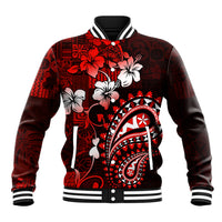 Fiji Masi Paisley Baseball Jacket Fijian Hibiscus Tapa Red Version LT01 Unisex Red - Polynesian Pride