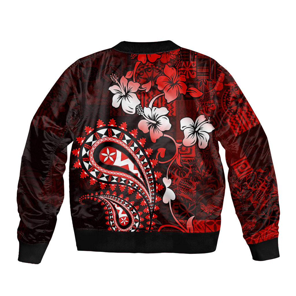 Fiji Masi Paisley Bomber Jacket Fijian Hibiscus Tapa Red Version LT01 - Polynesian Pride