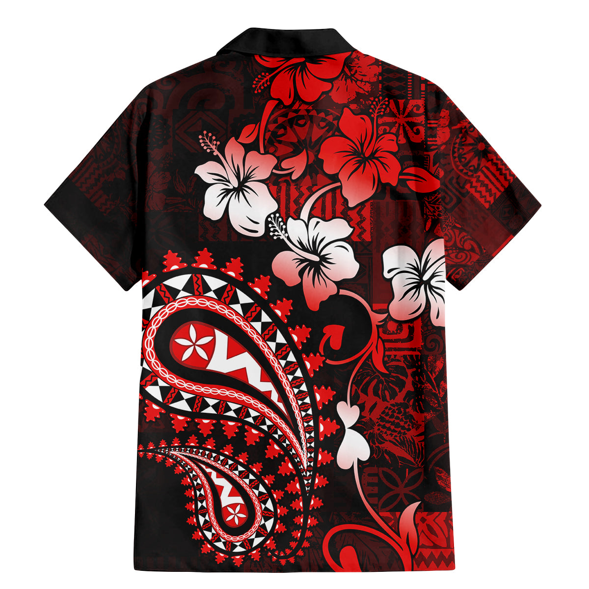 Fiji Masi Paisley Family Matching Mermaid Dress and Hawaiian Shirt Fijian Hibiscus Tapa Red Version LT01 - Polynesian Pride