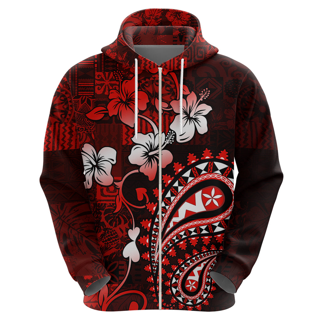 Fiji Masi Paisley Hoodie Fijian Hibiscus Tapa Red Version LT01 - Polynesian Pride