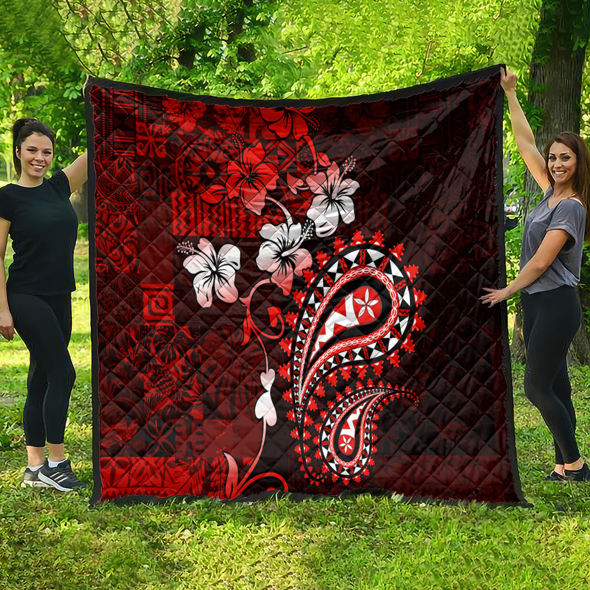 Fiji Masi Paisley Quilt Fijian Hibiscus Tapa Red Version LT01 - Polynesian Pride