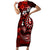 Fiji Masi Paisley Short Sleeve Bodycon Dress Fijian Hibiscus Tapa Red Version LT01 Long Dress Red - Polynesian Pride