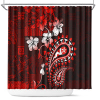 Fiji Masi Paisley Shower Curtain Fijian Hibiscus Tapa Red Version LT01 Red - Polynesian Pride