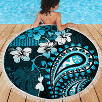 Fiji Masi Paisley Beach Blanket Fijian Hibiscus Tapa Sky Blue Version LT01 - Polynesian Pride