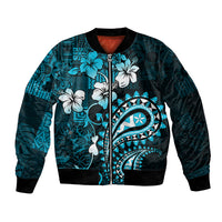 Fiji Masi Paisley Bomber Jacket Fijian Hibiscus Tapa Sky Blue Version LT01 Unisex Blue - Polynesian Pride