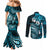 Fiji Masi Paisley Couples Matching Mermaid Dress and Long Sleeve Button Shirt Fijian Hibiscus Tapa Sky Blue Version LT01 - Polynesian Pride