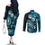 Fiji Masi Paisley Couples Matching Off The Shoulder Long Sleeve Dress and Long Sleeve Button Shirt Fijian Hibiscus Tapa Sky Blue Version LT01 - Polynesian Pride