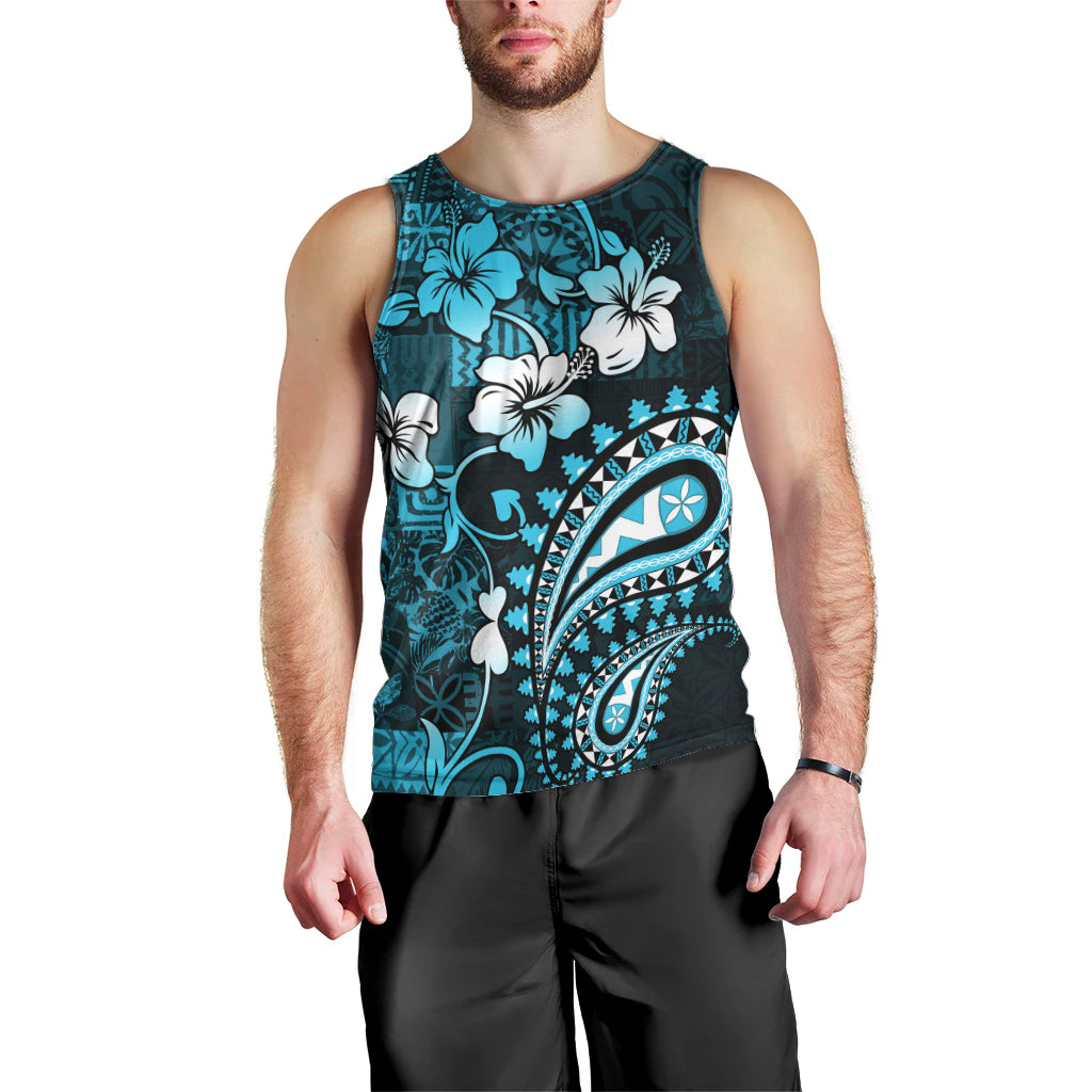 Fiji Masi Paisley Men Tank Top Fijian Hibiscus Tapa Sky Blue Version LT01 - Polynesian Pride