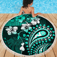 Fiji Masi Paisley Beach Blanket Fijian Hibiscus Tapa Turquoise Version LT01 - Polynesian Pride