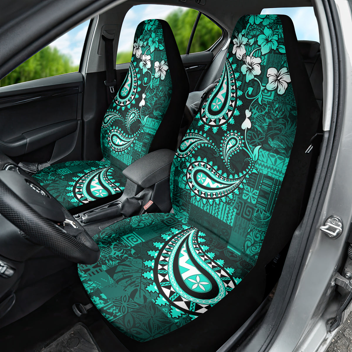 Fiji Masi Paisley Car Seat Cover Fijian Hibiscus Tapa Turquoise Version LT01 - Polynesian Pride