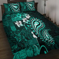 Fiji Masi Paisley Quilt Bed Set Fijian Hibiscus Tapa Turquoise Version LT01 - Polynesian Pride