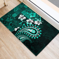 Fiji Masi Paisley Rubber Doormat Fijian Hibiscus Tapa Turquoise Version LT01 - Polynesian Pride