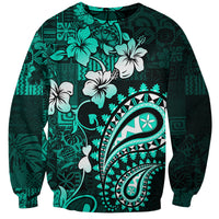 Fiji Masi Paisley Sweatshirt Fijian Hibiscus Tapa Turquoise Version LT01 Unisex Turquoise - Polynesian Pride