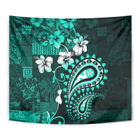 Fiji Masi Paisley Tapestry Fijian Hibiscus Tapa Turquoise Version LT01 - Polynesian Pride