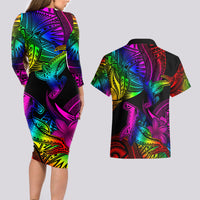LGBT History Month Couples Matching Long Sleeve Bodycon Dress and Hawaiian Shirt Polynesian Hammerhead Shark LT01 - Polynesian Pride