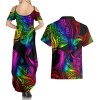 LGBT History Month Couples Matching Summer Maxi Dress and Hawaiian Shirt Polynesian Hammerhead Shark LT01 - Polynesian Pride