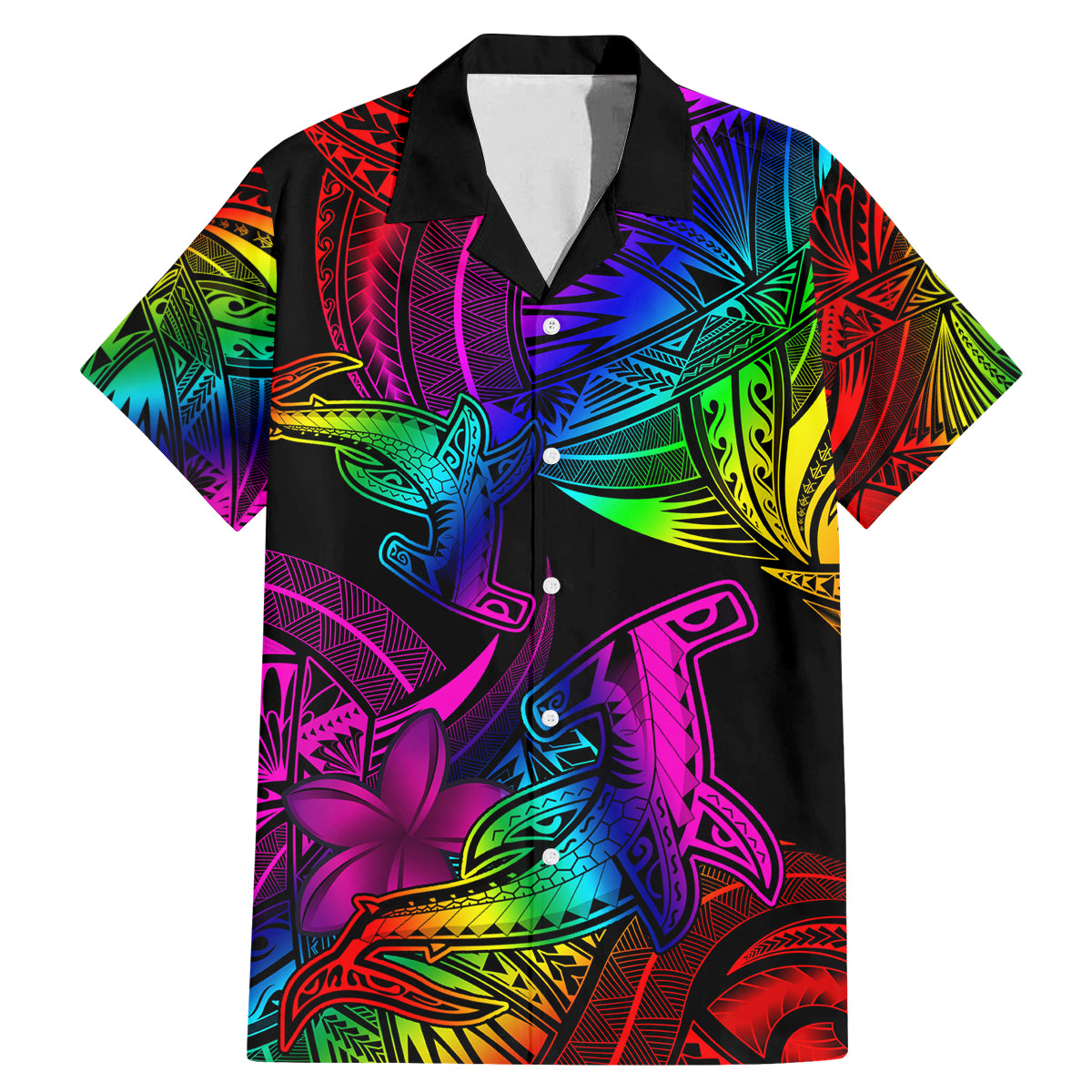 LGBT History Month Family Matching Mermaid Dress and Hawaiian Shirt Polynesian Hammerhead Shark LT01 Dad's Shirt - Short Sleeve Rainbow - Polynesian Pride