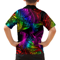 LGBT History Month Family Matching Off Shoulder Short Dress and Hawaiian Shirt Polynesian Hammerhead Shark LT01 - Polynesian Pride