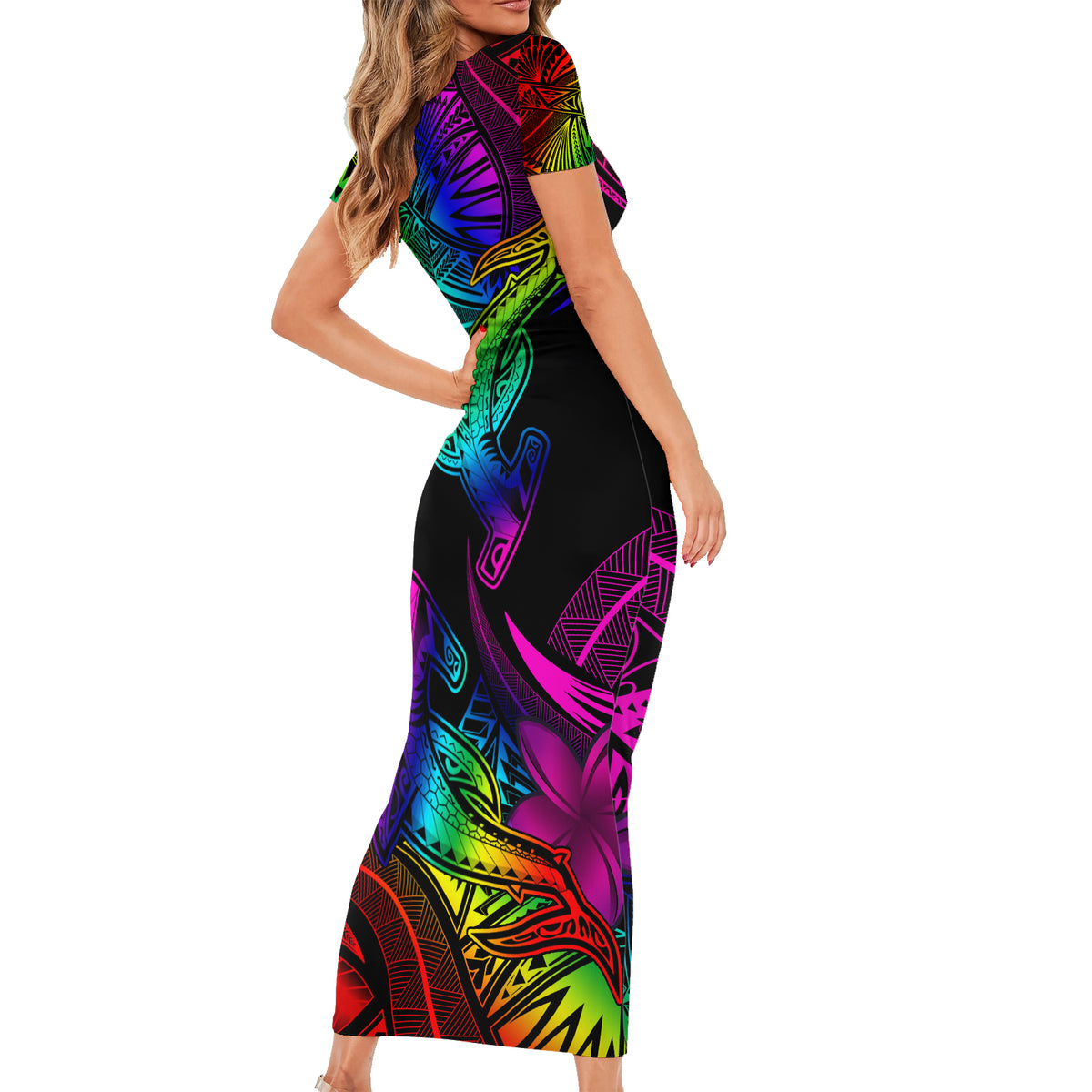 LGBT History Month Family Matching Short Sleeve Bodycon Dress and Hawaiian Shirt Polynesian Hammerhead Shark LT01 - Polynesian Pride