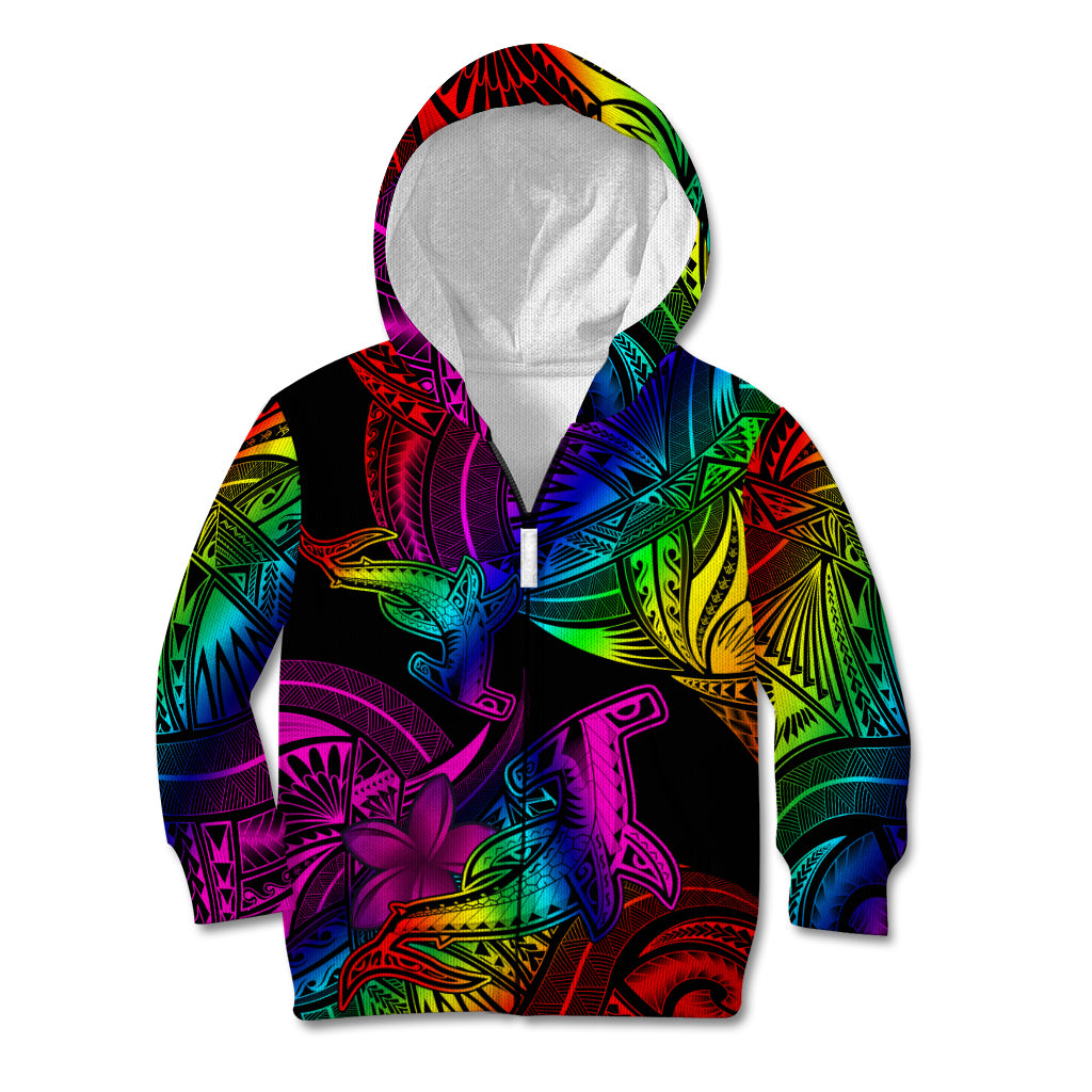 LGBT History Month Kid Hoodie Polynesian Hammerhead Shark LT01 Zip Hoodie Rainbow - Polynesian Pride