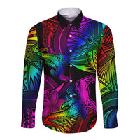 LGBT History Month Long Sleeve Button Shirt Polynesian Hammerhead Shark LT01 Unisex Rainbow - Polynesian Pride