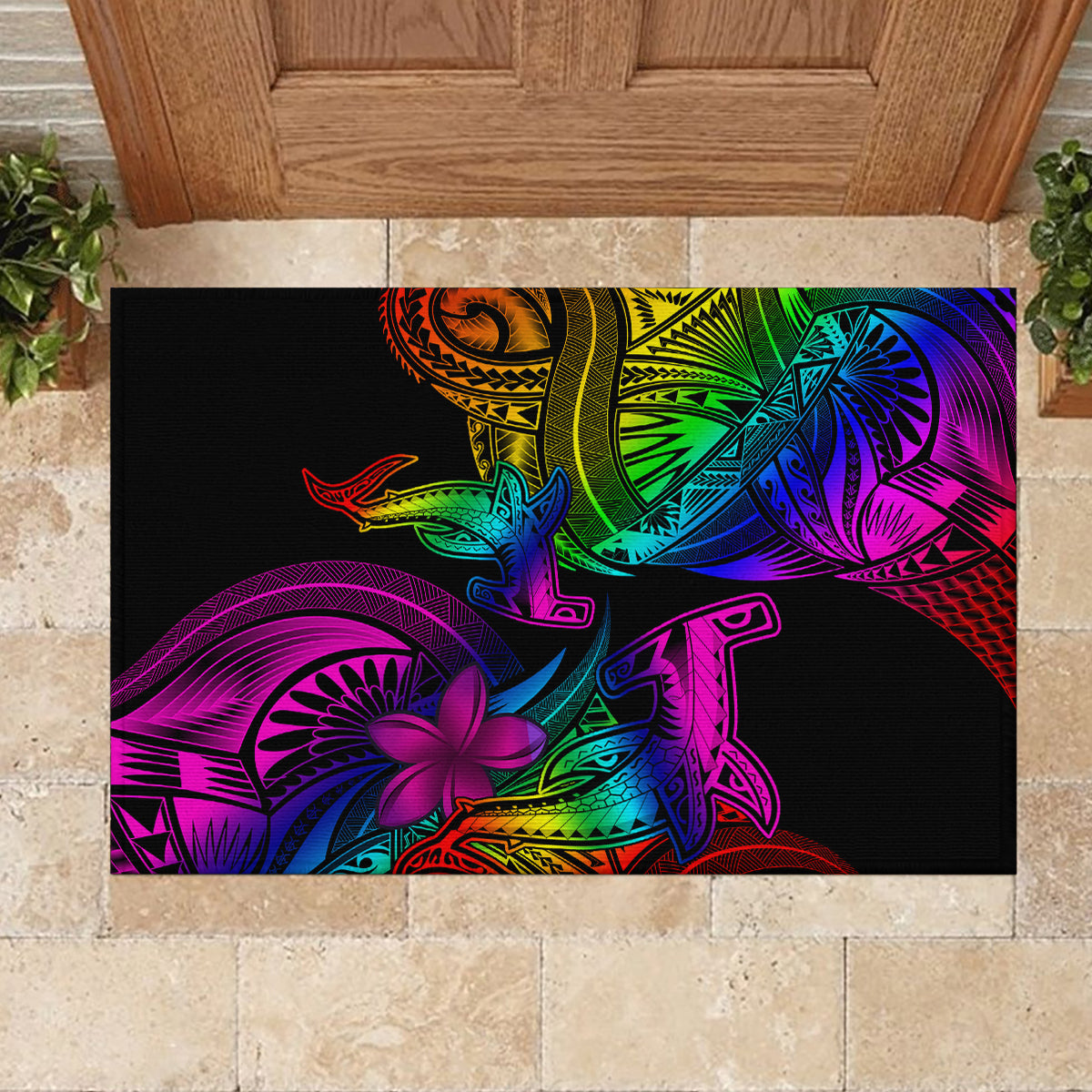 LGBT History Month Rubber Doormat Polynesian Hammerhead Shark LT01 - Polynesian Pride