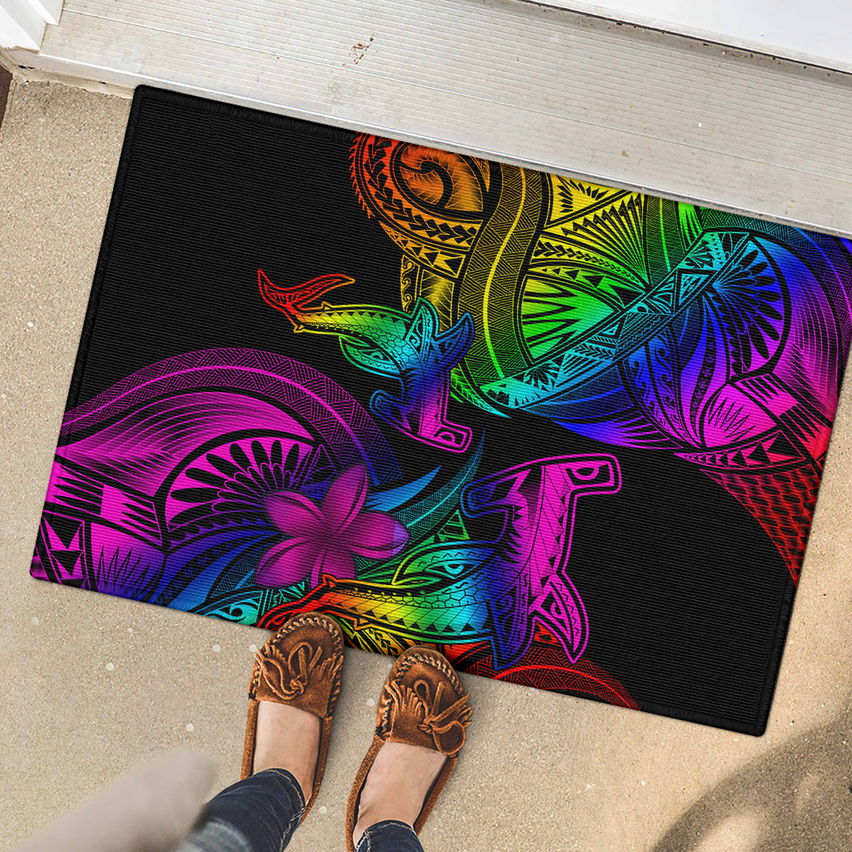 LGBT History Month Rubber Doormat Polynesian Hammerhead Shark LT01 - Polynesian Pride