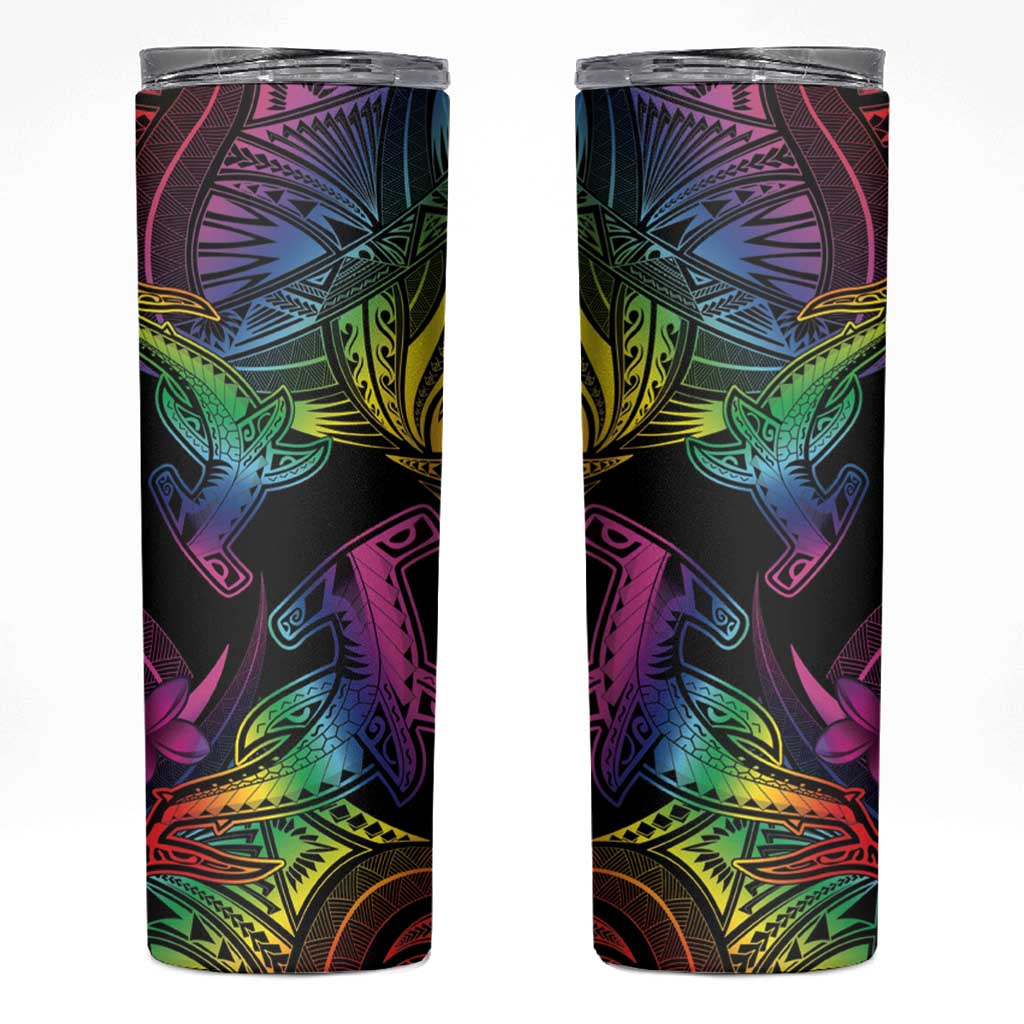 LGBT History Month Skinny Tumbler Polynesian Hammerhead Shark LT01 Rainbow - Polynesian Pride