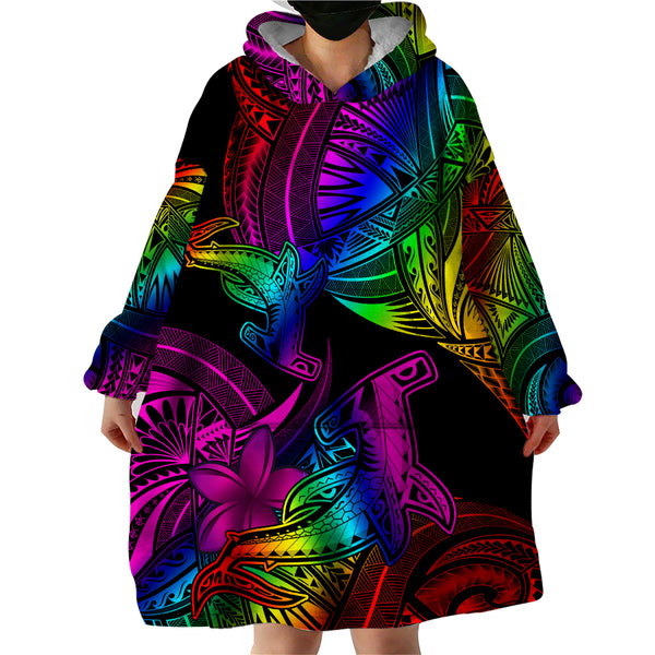 Hawaii Summer Wearable Blanket Hoodie Mix Polynesian Red LT6 main image 1