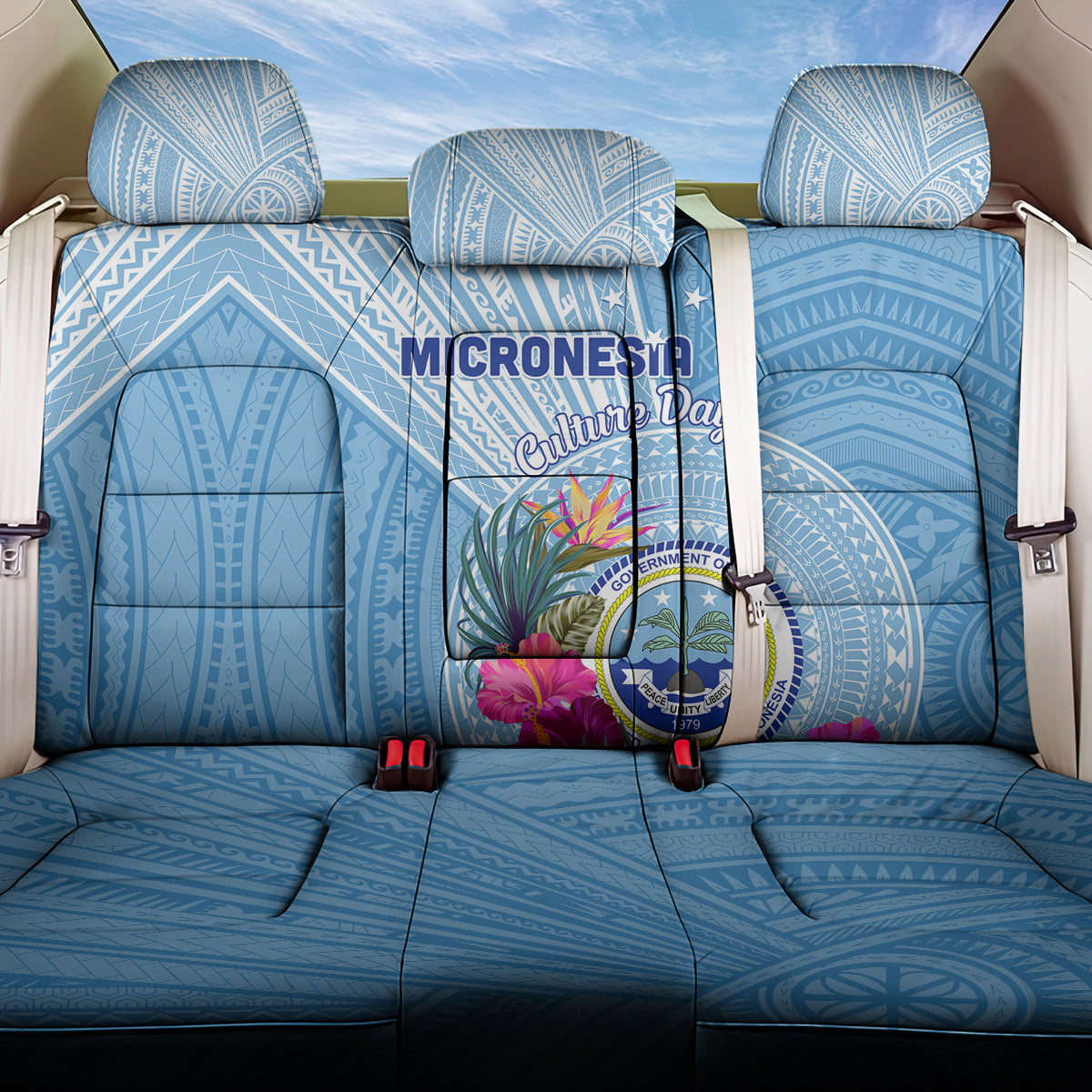 Micronesia Culture Day Back Car Seat Cover Tribal Pattern Tropical Style LT01 One Size Blue - Polynesian Pride