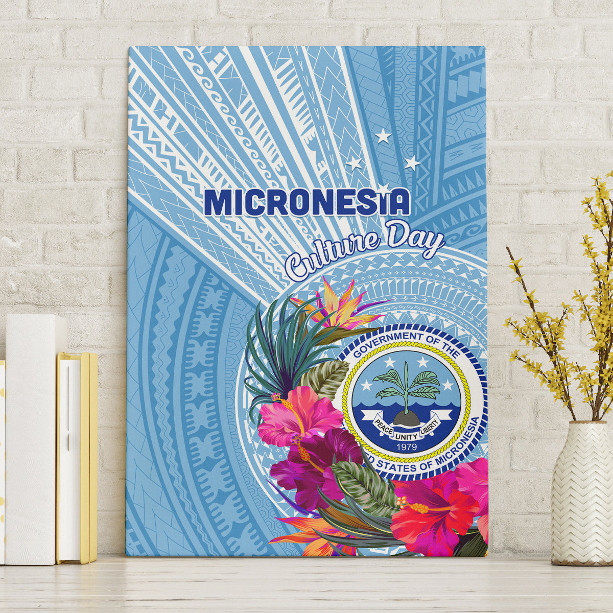 Micronesia Culture Day Canvas Wall Art Tribal Pattern Tropical Style LT01 Blue - Polynesian Pride