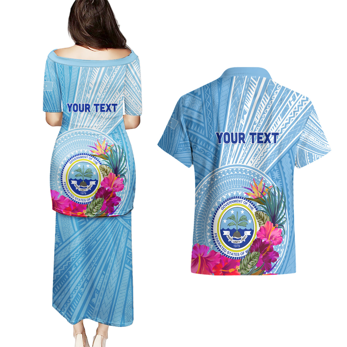 Micronesia Culture Day Couples Matching Puletasi and Hawaiian Shirt Tribal Pattern Tropical Style LT01 - Polynesian Pride