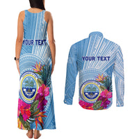 Micronesia Culture Day Couples Matching Tank Maxi Dress and Long Sleeve Button Shirt Tribal Pattern Tropical Style LT01 - Polynesian Pride