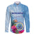 Micronesia Culture Day Family Matching Off Shoulder Long Sleeve Dress and Hawaiian Shirt Tribal Pattern Tropical Style LT01 Dad's Shirt - Long Sleeve Blue - Polynesian Pride