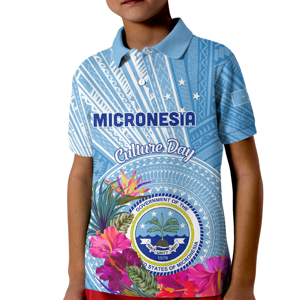 Micronesia Culture Day Kid Polo Shirt Tribal Pattern Tropical Style LT01 Kid Blue - Polynesian Pride