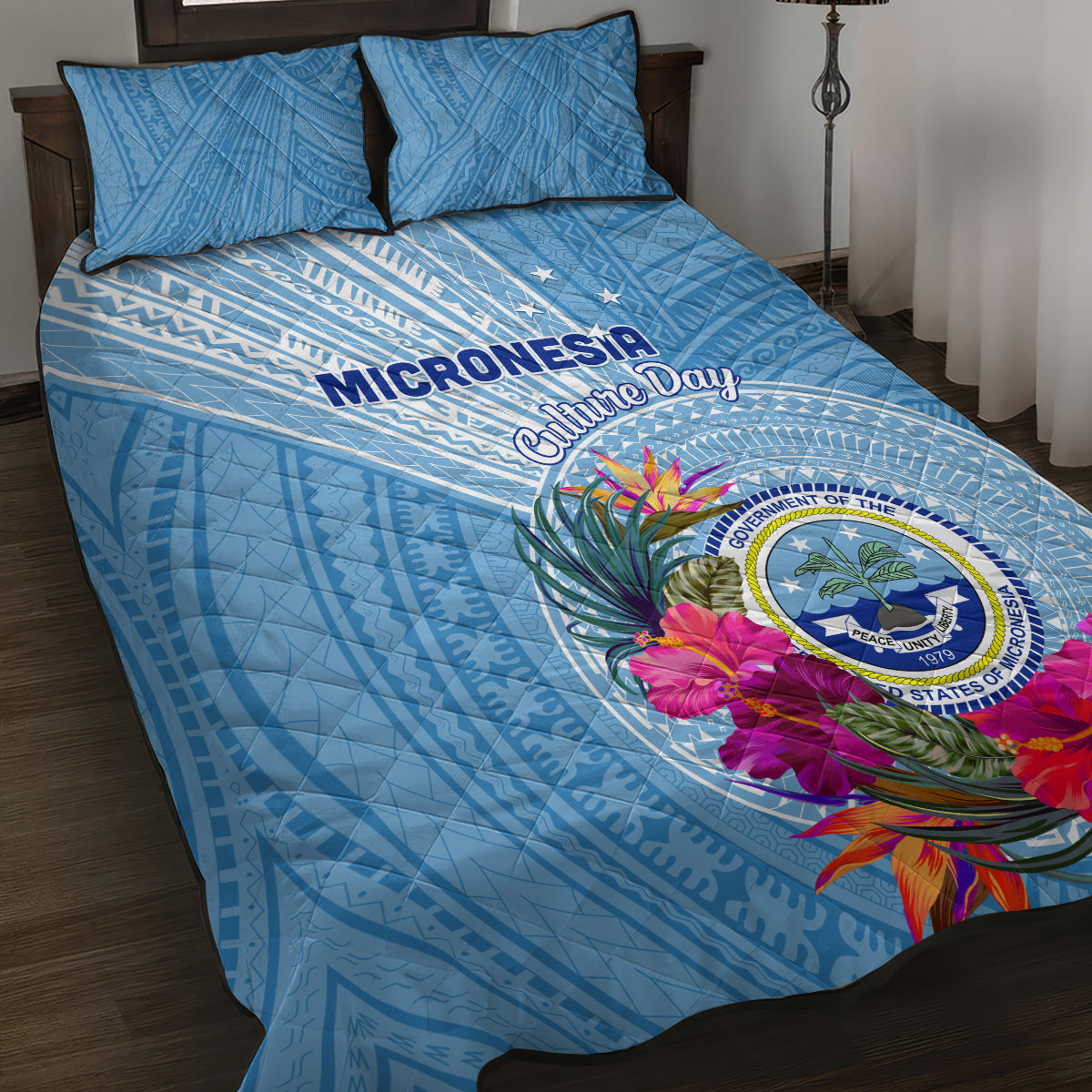 Micronesia Culture Day Quilt Bed Set Tribal Pattern Tropical Style LT01 Blue - Polynesian Pride