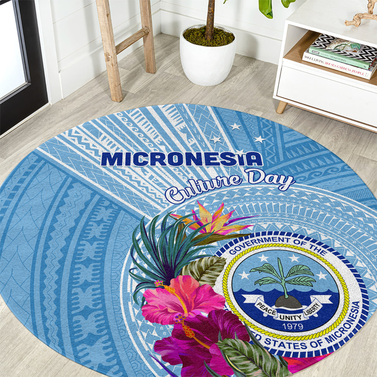 Micronesia Culture Day Round Carpet Tribal Pattern Tropical Style LT01 Blue - Polynesian Pride