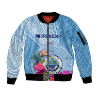 Micronesia Culture Day Sleeve Zip Bomber Jacket Tribal Pattern Tropical Style LT01 Unisex Blue - Polynesian Pride