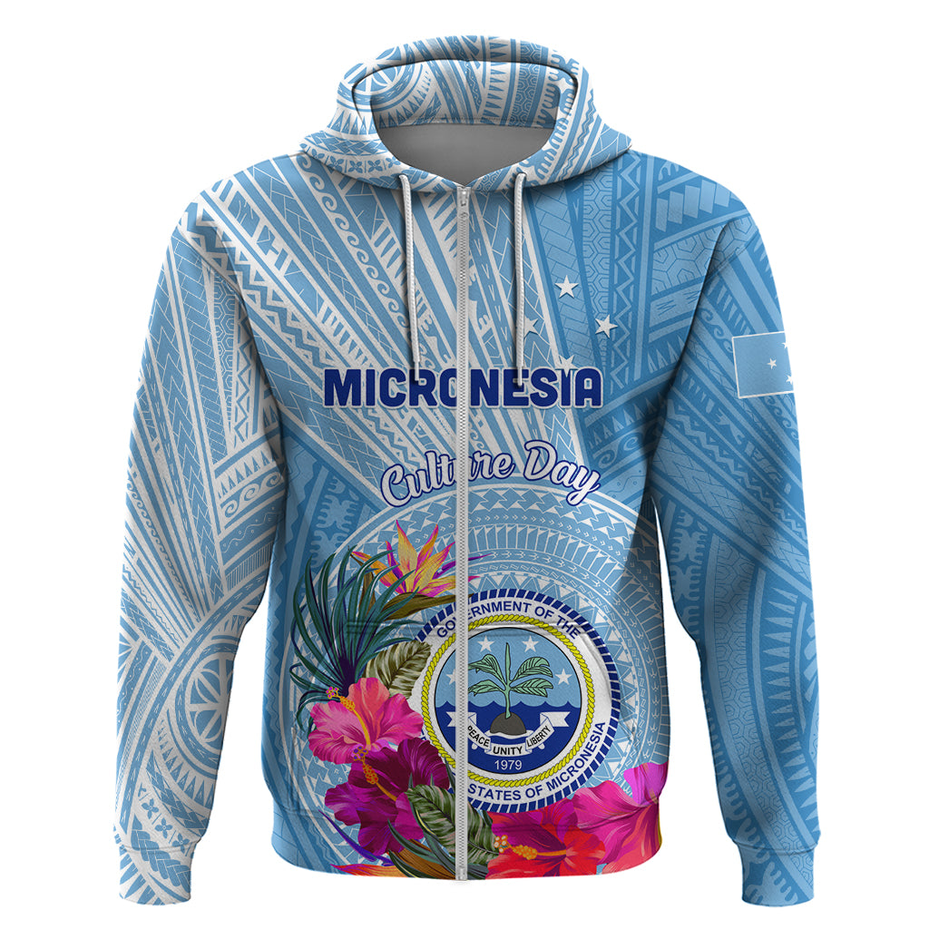 Micronesia Culture Day Zip Hoodie Tribal Pattern Tropical Style LT01 Zip Hoodie Blue - Polynesian Pride