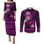 FSM Culture Day Couples Matching Puletasi and Long Sleeve Button Shirt Tribal Pattern Pink Version LT01 Pink - Polynesian Pride