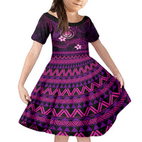 FSM Culture Day Family Matching Short Sleeve Bodycon Dress and Hawaiian Shirt Tribal Pattern Pink Version LT01 Daughter's Dress Pink - Polynesian Pride
